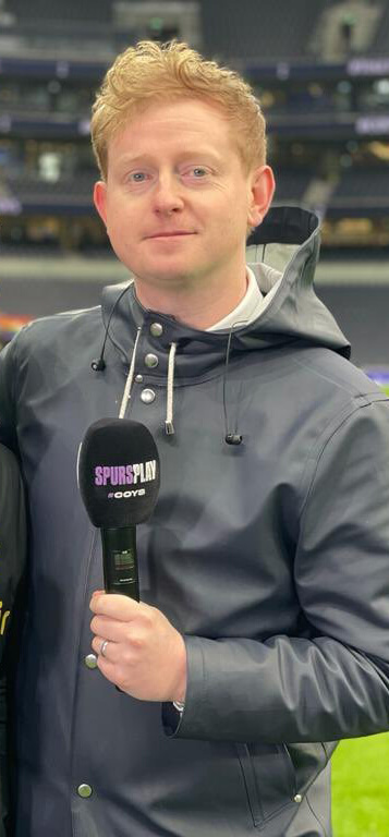 Rob Daly, football commentator. Pitch side at Tottenham Hotspur for SpursPlay.